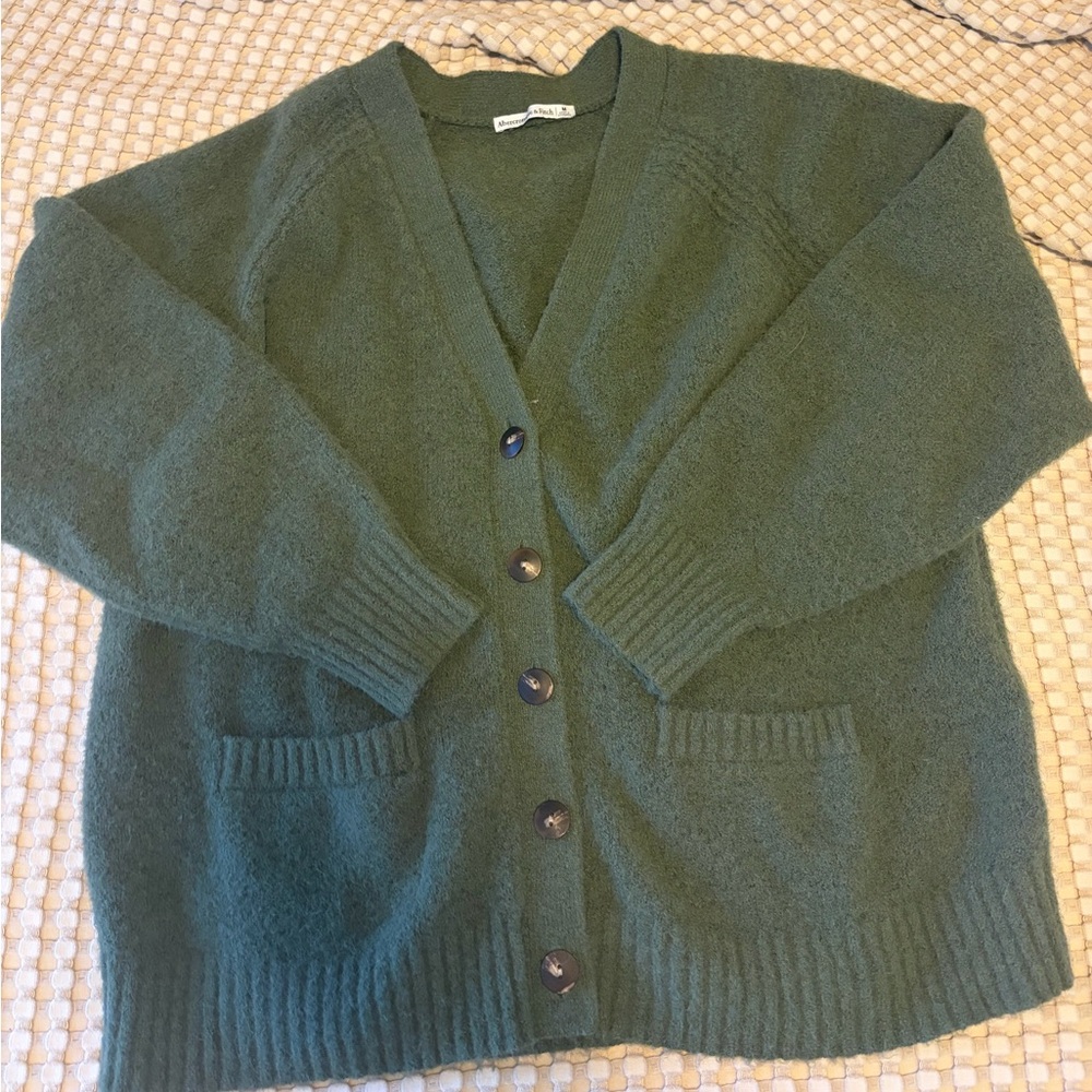 Abercrombie & Fitch Olive Green Button-Up Sweater Cardigan